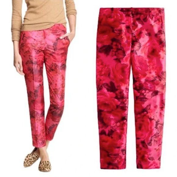 J.Crew Rose Floral Taffeta Cafe Capri Pant Size 0 - Picture 1 of 9